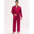 thumbnail image 2 of Conjuntos de pijama de satén para hombre, manga larga, con botones, ropa de dormir, ropa de dormir, pijamas rojo S, 2 of 5