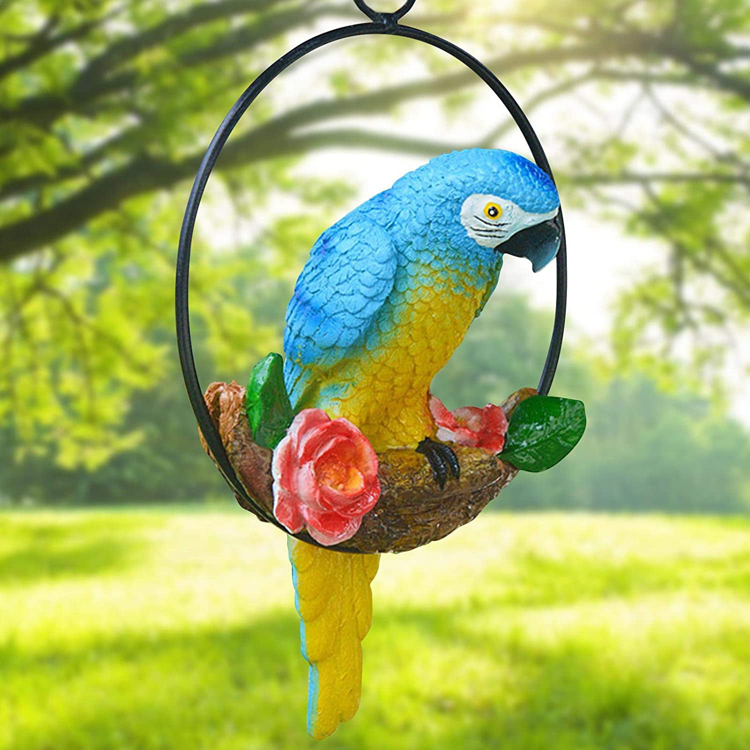 Metal With Red Parrot Bird Wall Art for Garden Outdoor Indoor Hanging Decorative 