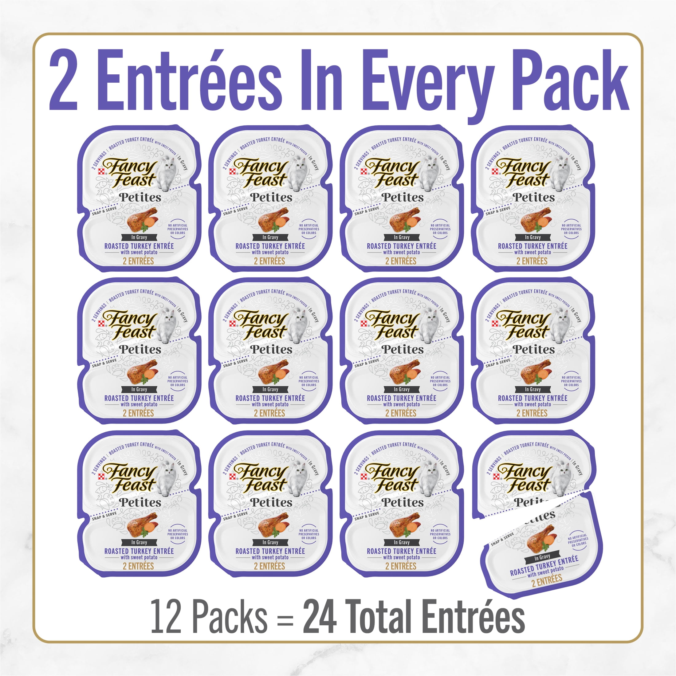 Purina Fancy Feast Petites with Roasted Turkey Entrée with Sweet Potato in Gravy Gourmet Wet Cat Food Pate, 1.4 oz Tubs