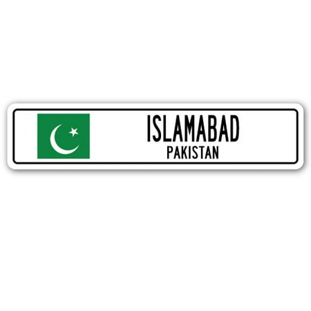ISLAMABAD, PAKISTAN Street Sign Pakistani flag city country road wall