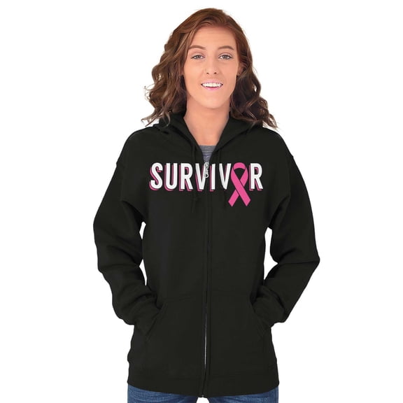 Breast Cancer Survivor Pink Ribbon Womens Plus Size Graphic Zipper Hoodie Brisco Brands 2X