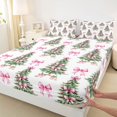 thumbnail image 3 of Manfei Xmas Tree Twin Sheet Sets 3pcs for Kids Teens Girls,Pink Ribbon Bow Twin Fitted Sheet Microfiber,Merry Christmas Breathable Flat Sheet,Microfiber Bedroom Decor, 3 of 7