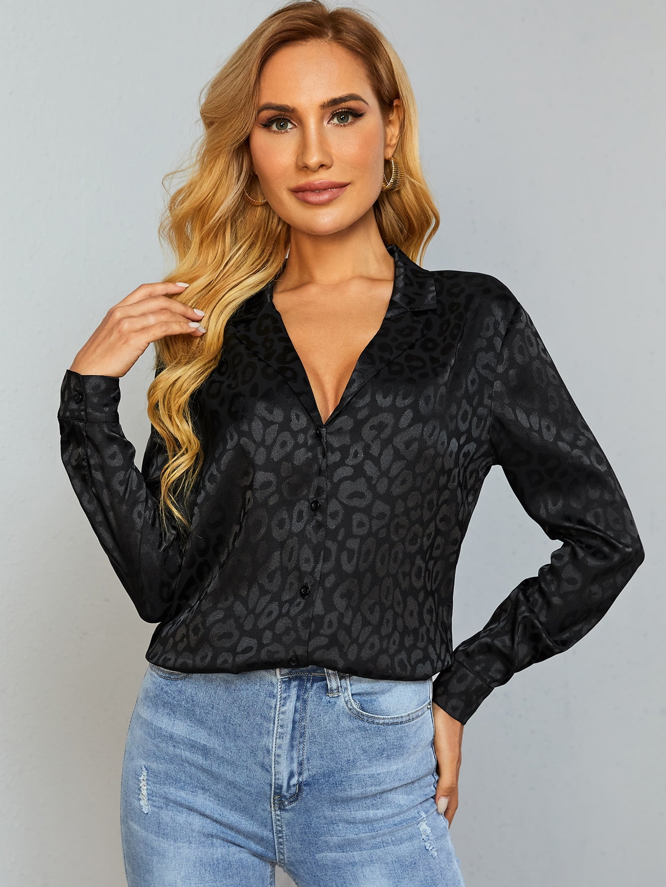 Women's Leopard Print Satin Blouse 