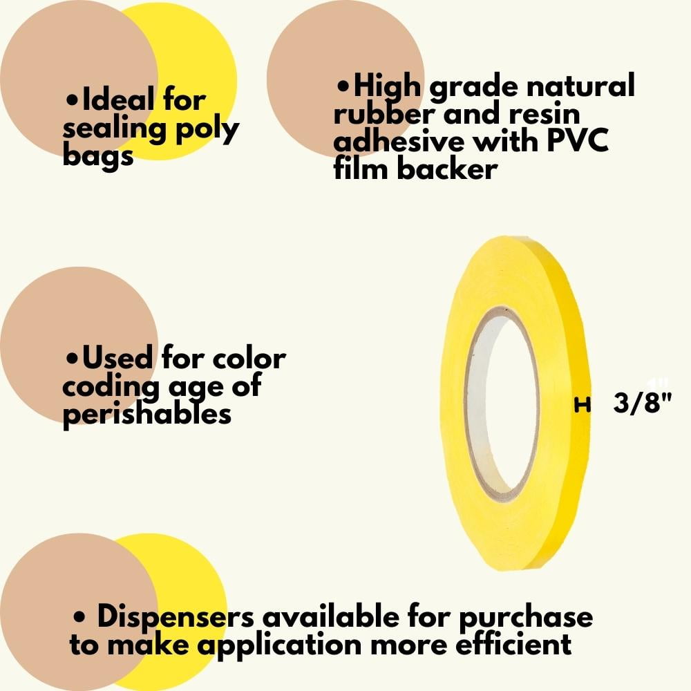 MMBM 6 Pcs - 2.3 Mil- Poly Bag Sealer Tape used for Sealing Bags, Color Coding, Perfect for Food Processing, 3/8" x 180 Yards, Yellow