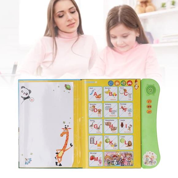 Sound Reading Book, Sound Book Rewritable Improve Language Skills Alphabet Numbers Animals Fruits Vegetables Portuguese English for Bilingual Boys Girls Green,Orange
