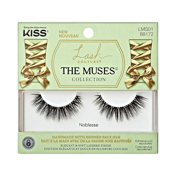 Kiss Lash Couture The Muses Collection False Eyelashes - Noblesse, Black, Wispy, Tapered, Refined Faux Silk, Contact Lens Friendly, Pliable Band, Comfortable, Reusable, Cruelty Free, Vegan | 1 Pair