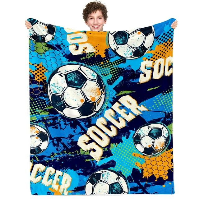 Manta de fútbol LARIAU, 127 x 152 cm, suave para niños