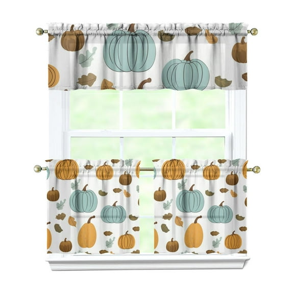 Rod Pocket Kitchen Curtain Set 3-Piece, 27.5x36 Inch Valance & Tier Drapes, Polyester Pongee Cafe Curtains for Living Room, Bathroom, Farmhouse Rustic Country Window Treatments.