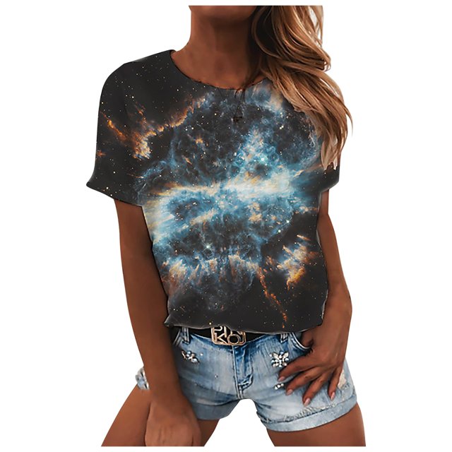 Pompotops T-shirt Décontracté pour Femmes Imprimé Graphique 3D Col Rond Hauts Basiques Amples