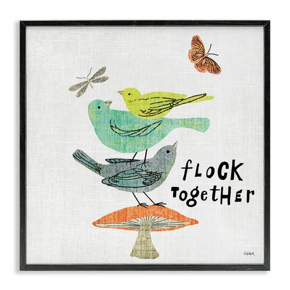 Stupell Industries Flock Together Birds Animals Painting Black Framed Art Print Wall Art, 12 x 12