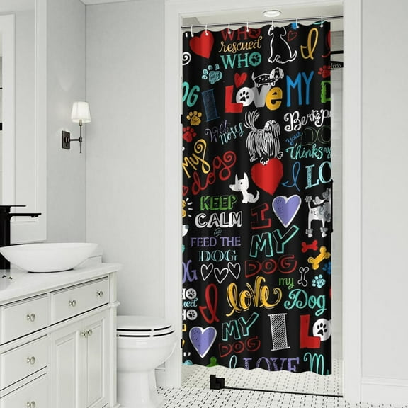I Love My Dogs Art Shower Curtain 36x72in ,Bathroom Decorative Shower Curtains Set with 12 Hooks,Modern Waterproof Washable Shower Curtain