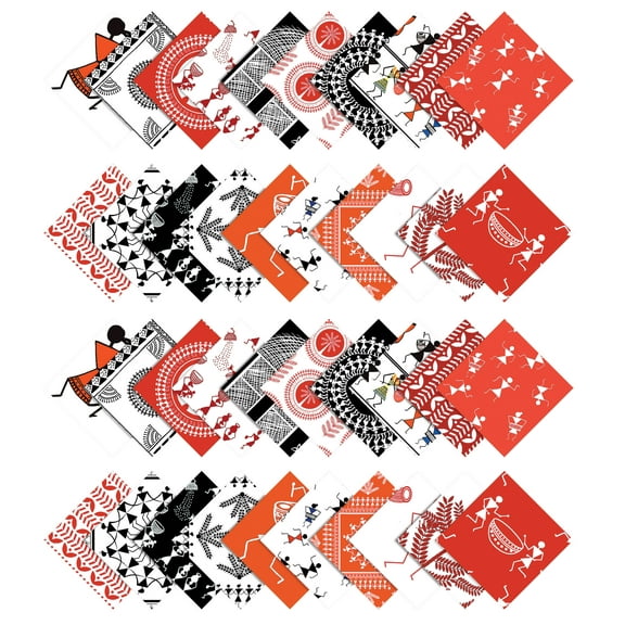 Soimoi Warli Print Precut 5-inch Cotton Fabric Quilting Squares Charm Pack DIY Patchwork Sewing Craft-Dark Yellow