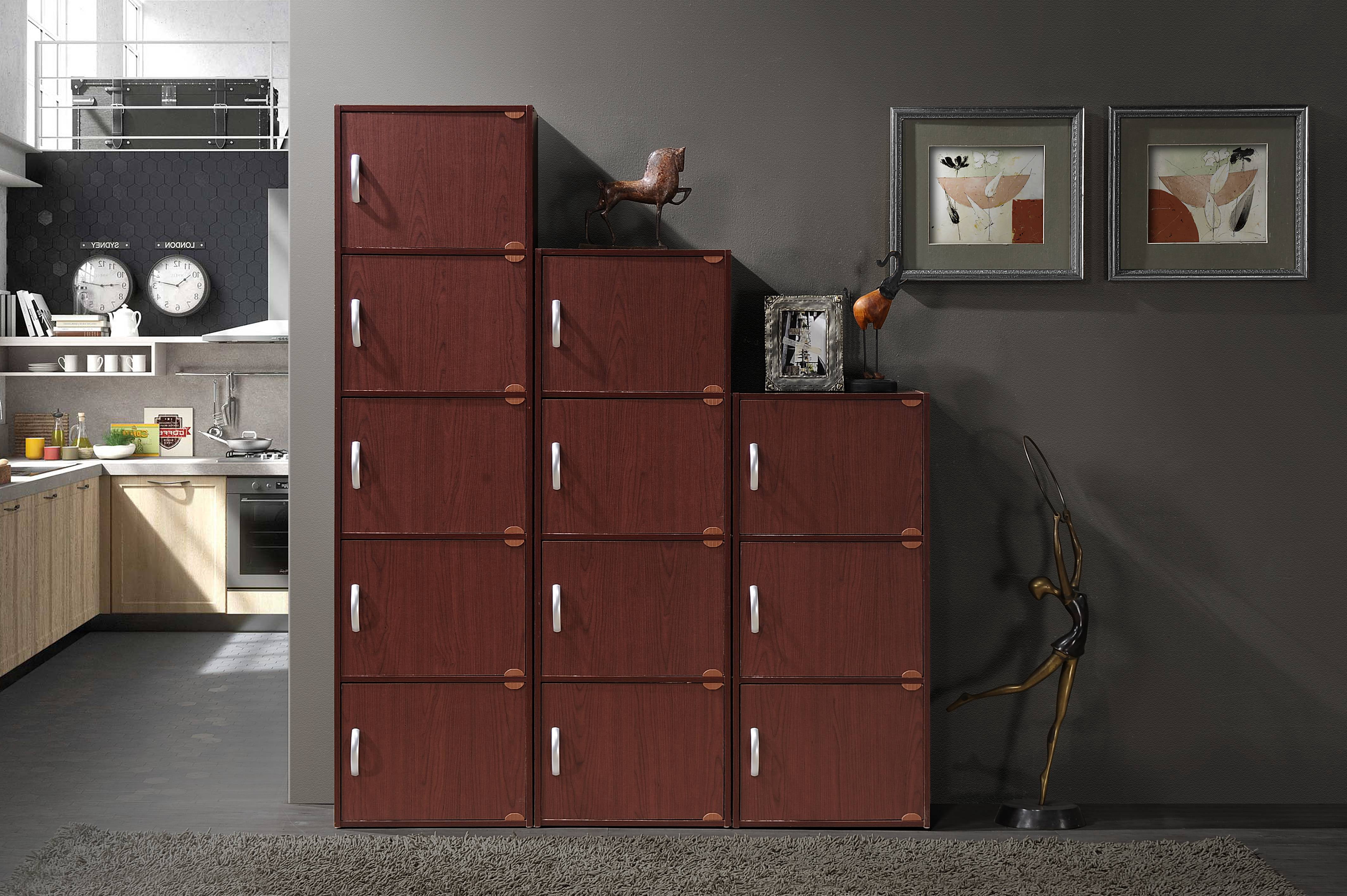 Hodedah 4-Shelf, 4-Door Bookcase in Mahogany