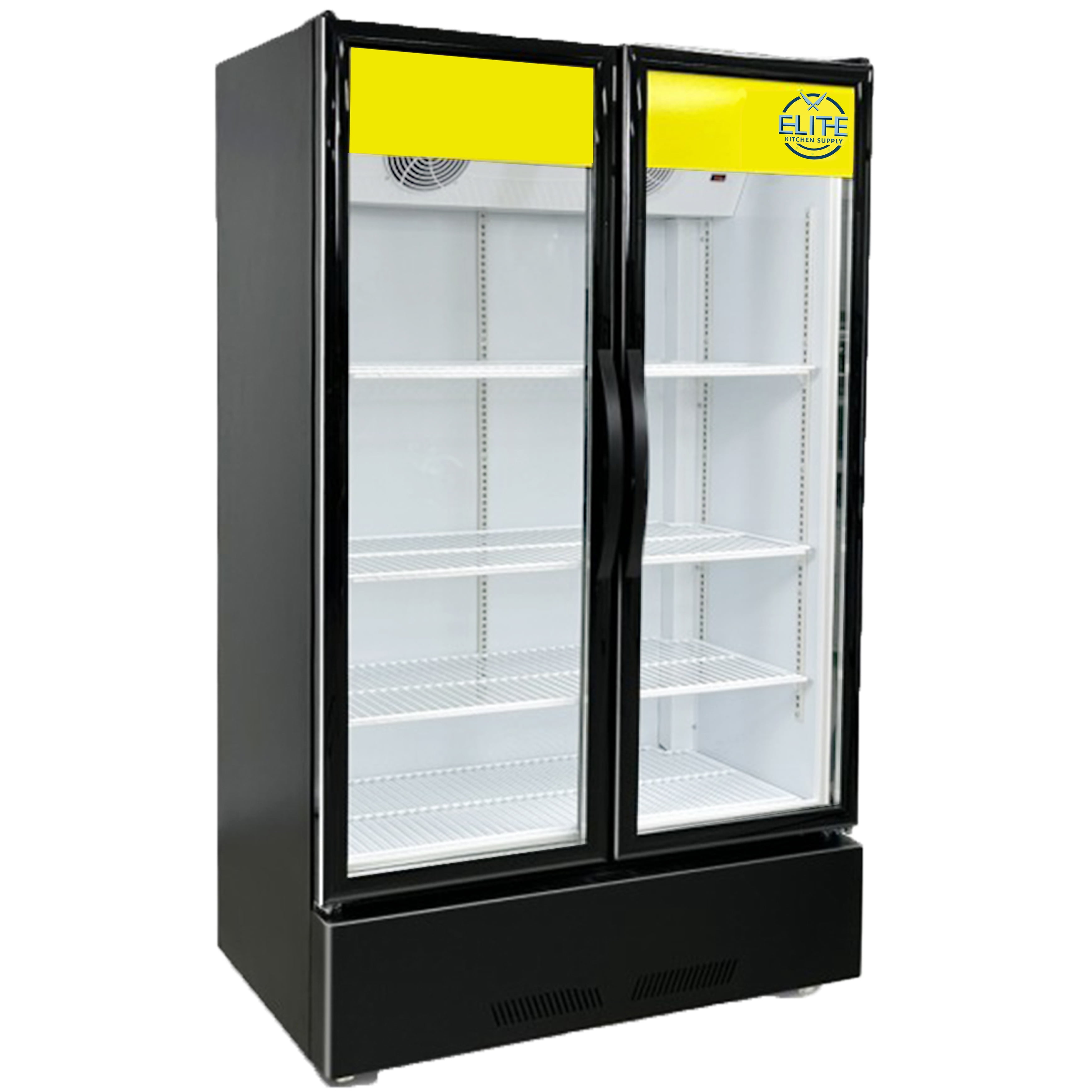39" Commercial Double Glass Door Merchandiser Refrigerator – 600L Display Cooler, LED Lighting, 110V
