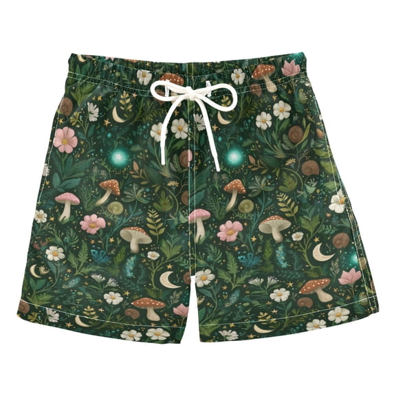 FORMRS Boys Swim Trunks Quick Dry Mesh Lining Beach Boardshorts, Sizes XS-XL, Green Forest Pattern