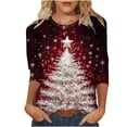 thumbnail image 2 of Blmnix 3/4 Sleeve Winter Clothing for Women Christmas Red Crew Neck Womens Going Out Tops Vacation Tops, 2 of 5