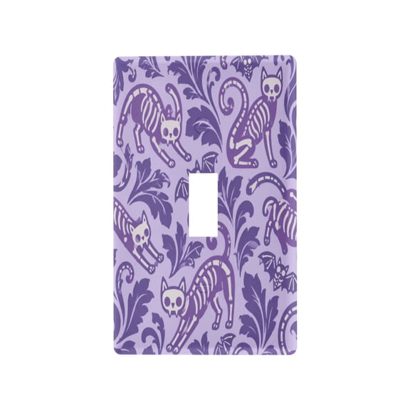 Purple Skeleton Cat Pattern Decorative Wall Plate, Flame Retardant PC Plastic Light Switch & Outlet Cover with Mounting Screws Fits Toggle Switch