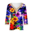 thumbnail image 4 of CYMMPU 3/4 Sleeve Blouses for Women Dressy Casual Summer Fashion Shirts Loose Fit Tunic Tops Spring Tops Flower Printed Lace V Neck Business Elegant Work Topss Purple XXL, 4 of 4
