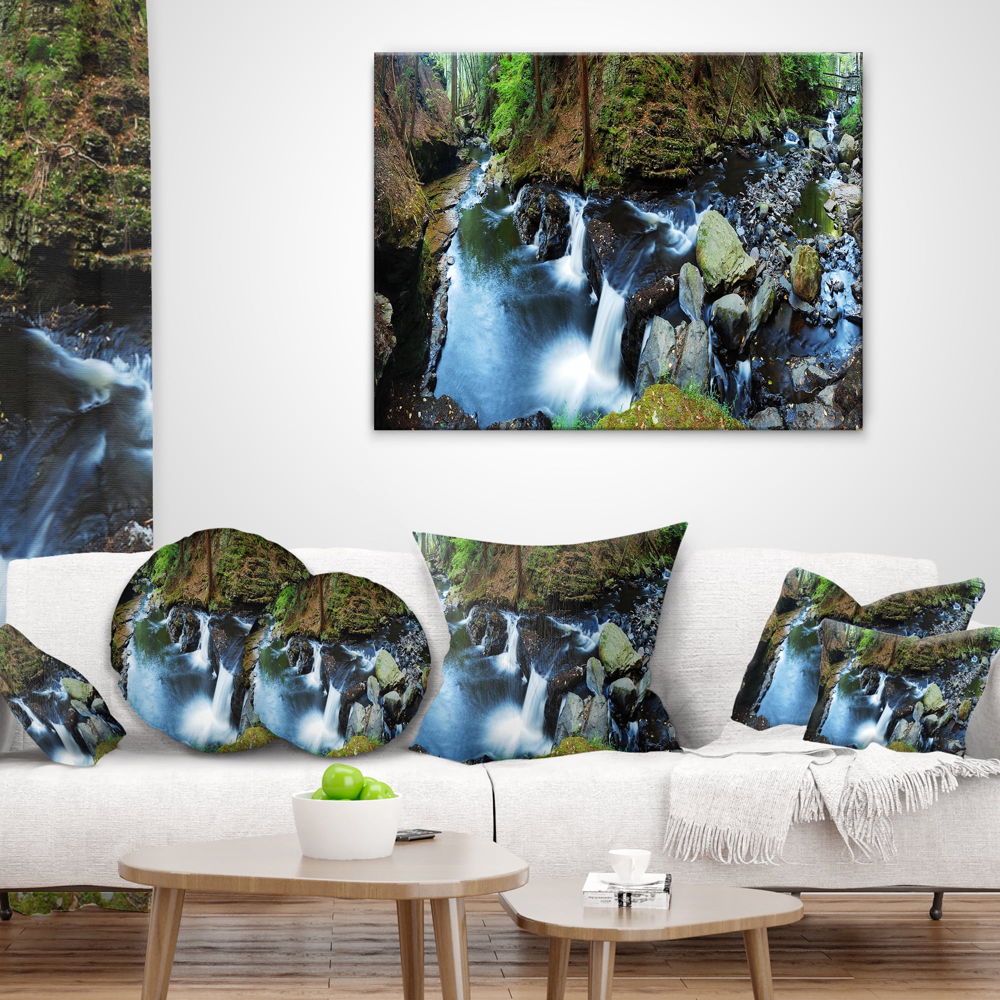 Designart Creek with Hiking Trail Panorama - Landscape Photography Throw Pillow - 18x18