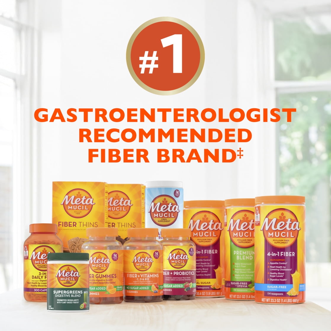 Metamucil Suplemento de Fibra, Polvo de Fibra sin Azúcar para la Salud Digestiva, Naranja, 180 Porciones