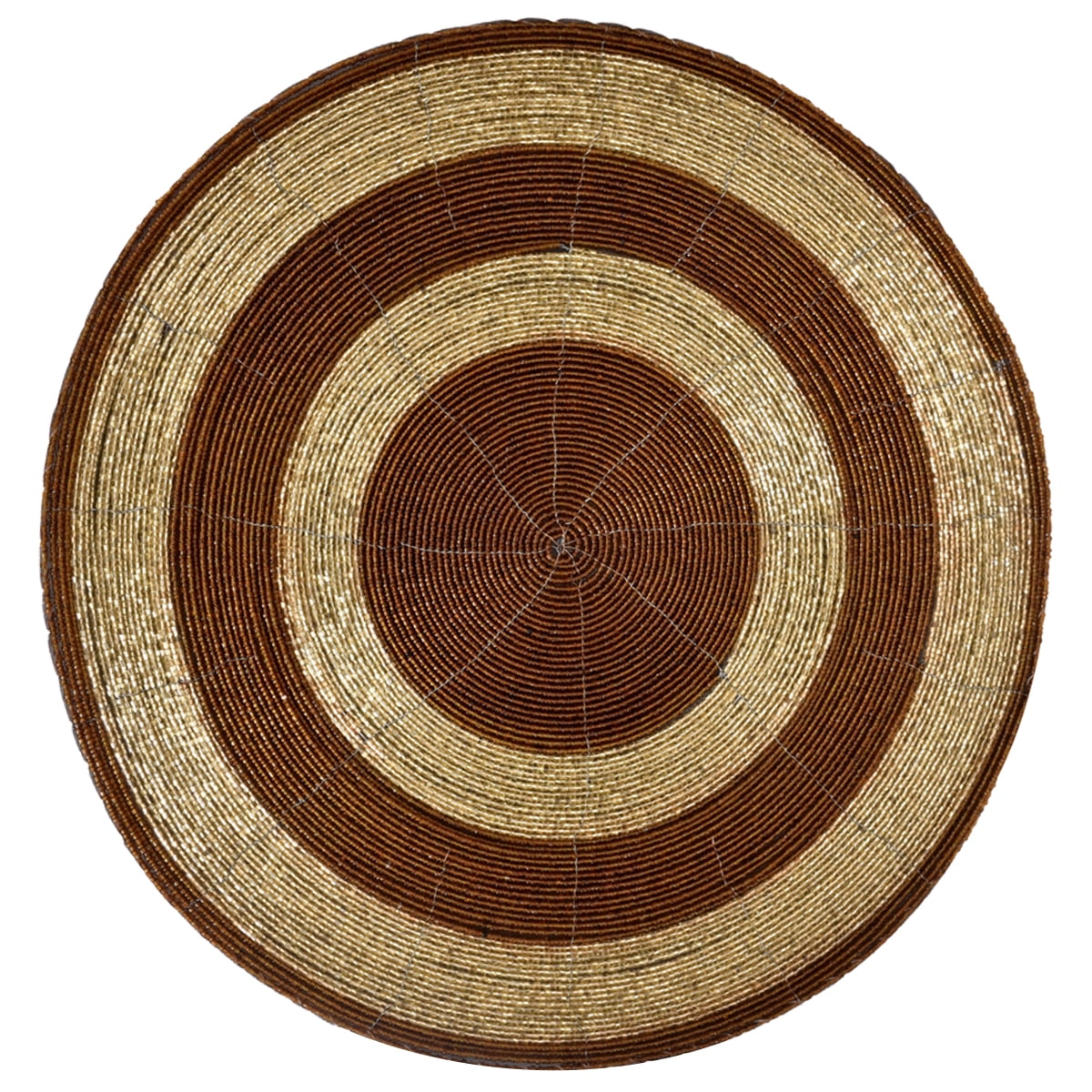 Beaded Placemats Set of 8 for Dining Table, Table Placemats, 14 Inches Round - Brown Gold