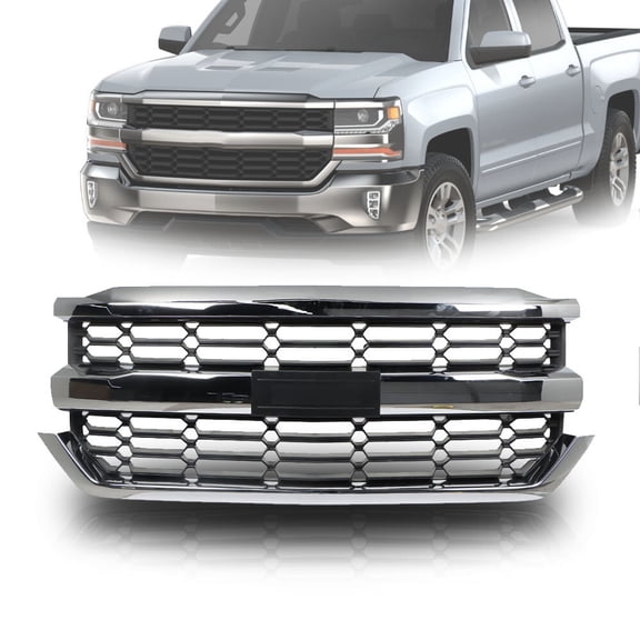 Front Upper Chrome Grille Bumper For Chevrolet Silverado 1500  2016 2017 2018