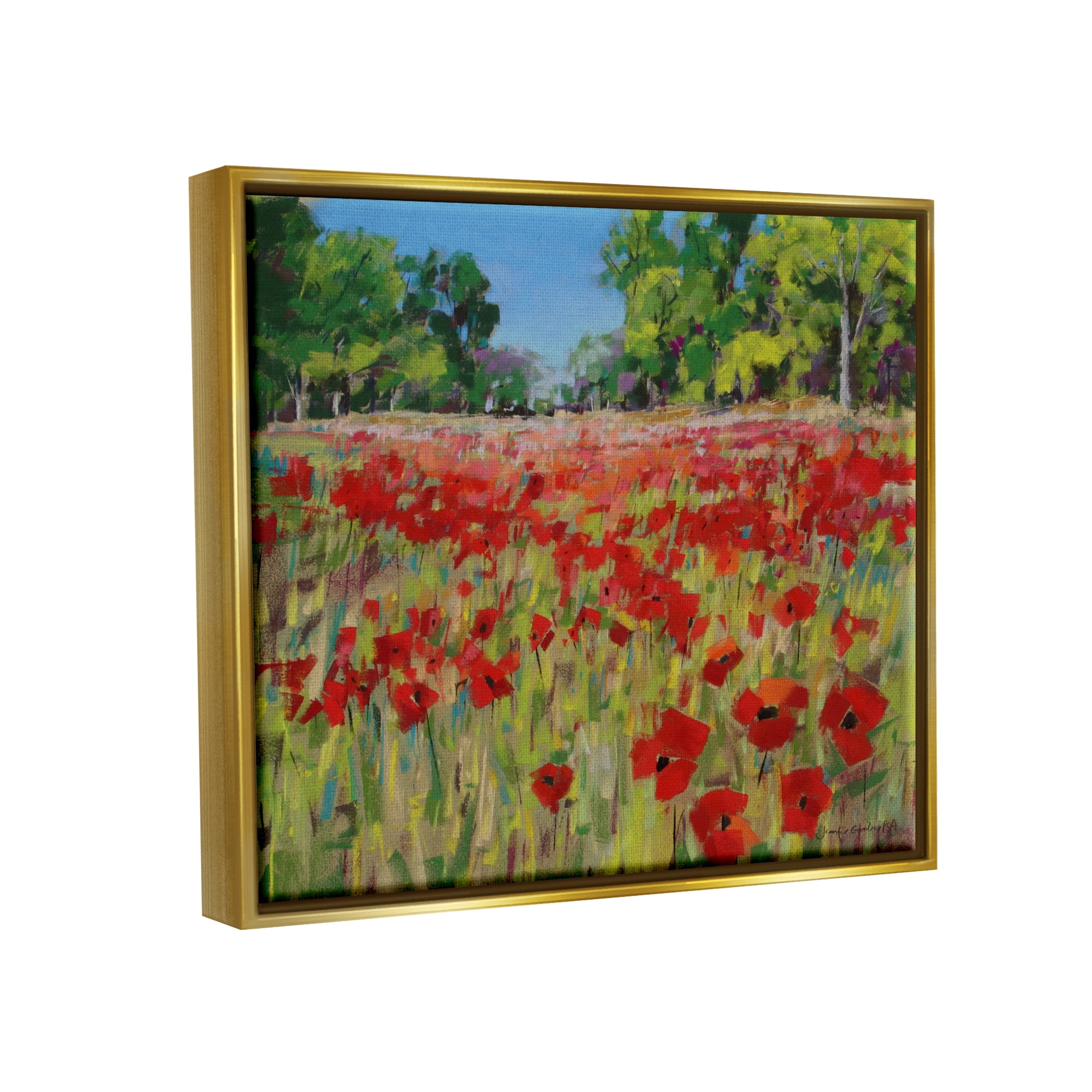Stupell Vivid Poppy Field Modern Scenery Botanical & Floral Painting Gold Floater Framed Art Print Wall Art