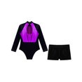 thumbnail image 4 of dPois Kids Girls Leotard with Shorts Gymnastics Outfits Ballet Dance Costume Long Sleeve Rhinestones Purple&Black 16, 4 of 5