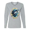 thumbnail image 2 of Ocean Shark Big Mouth Womens Graphic Long Sleeve T-Shirt, Heather Grey, Medium, 2 of 3