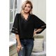 thumbnail image 4 of ABPHQTO Blusa negra con mangas de malla y escote en V de encaje en V para mujer, 4 of 5