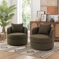 thumbnail image 5 of Ebello Swivel Accent Chair, 360° Round Swivel Barrel Chair with Pillow, Widened Upholstered, Lamb Wool Fabric Detachable Cushion for Living Room, Green, 5 of 10