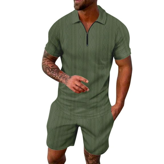 NAFUU Men's 2 Pieces Set Fashion Mens Summer Solid Color Casual Short Sleeved Shorts Shirt Sports Suit Athletic Casual Outfits