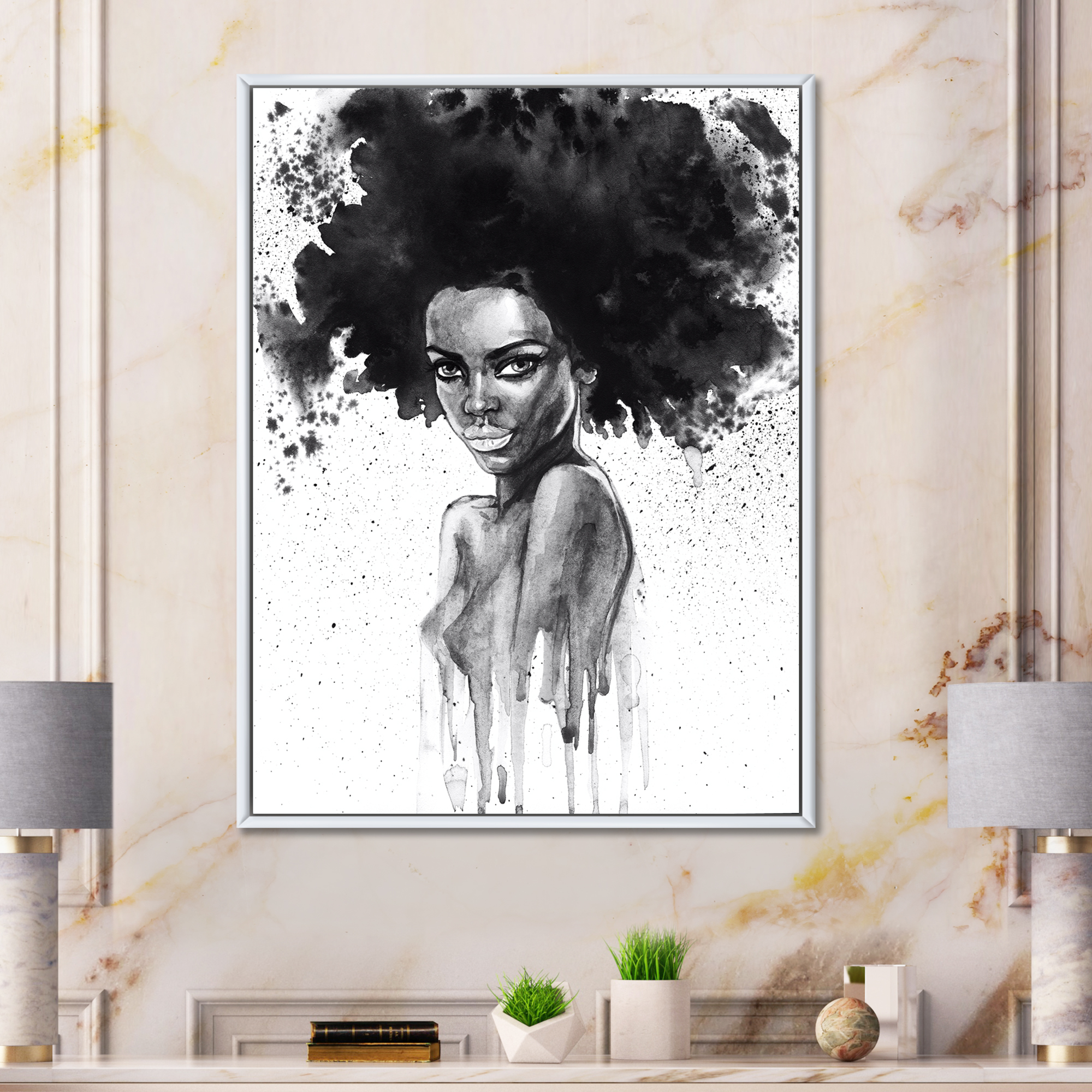 Designart 'Black and White Portrait of African American Woman III' Modern Framed Canvas Wall Art Print