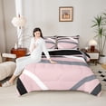 thumbnail image 4 of Castle Fairy Abstract Stripes 3-Piece Full Size Comforter Sets,Pink Grey Bedding Comforter Set,Geometric Theme Lightweight Bedding Sets,Breathable Geometric Home Decor,Reversible, 4 of 8