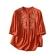 thumbnail image 1 of Vestidos Casuales Para Mujer, Blusas De Mujer De Moda Blusa de lino sintético con botones bordados para mujer, manga 3/4 y cuello alto, 1 of 5