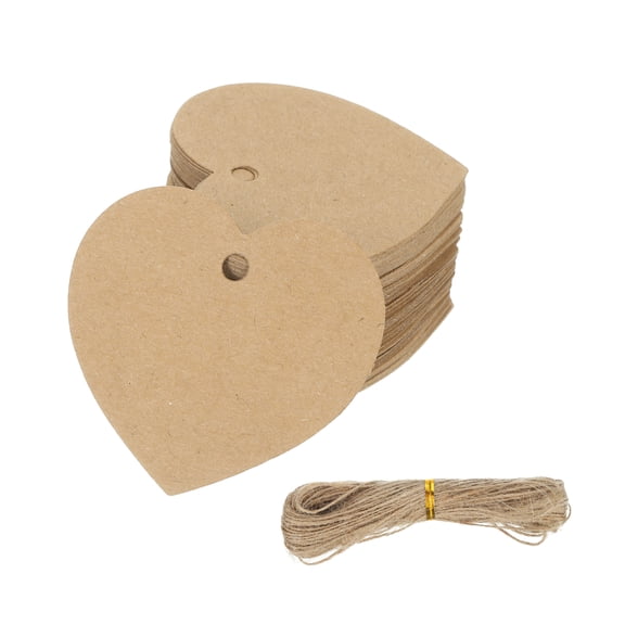 Uxcell 100 Pcs Blank Gift Tags with String, 2x1.8 Inch Kraft Paper Tags Gift Bags Tags Heart Label with Holes for Wedding Holiday Party Favor Clothes Craft, Brown