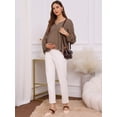 thumbnail image 5 of DARING DIVA Women's Maternity Empire Waist Babydoll Lantern Sleeve Blouse L Brown, 5 of 8