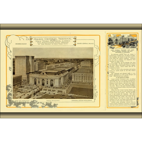 24"x36" Gallery Poster, 1918 NYCRR Grand Central station new york city