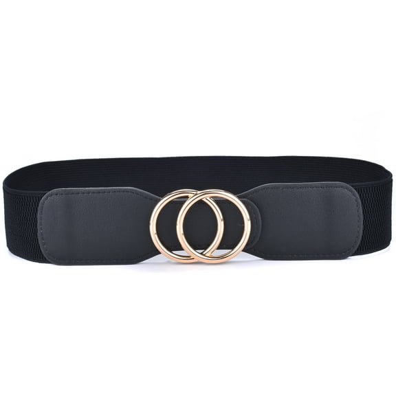 Beltox Women’s Elastic Waist Belt w Double Gold Ring Black 27-35"