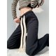 thumbnail image 5 of Pantalones para mujer, lisos, con cordones, largos, holgados, informales, para primavera y verano, modernos, estilo japonés, para oficina, combinables, ropa de calle básica, 5 of 6