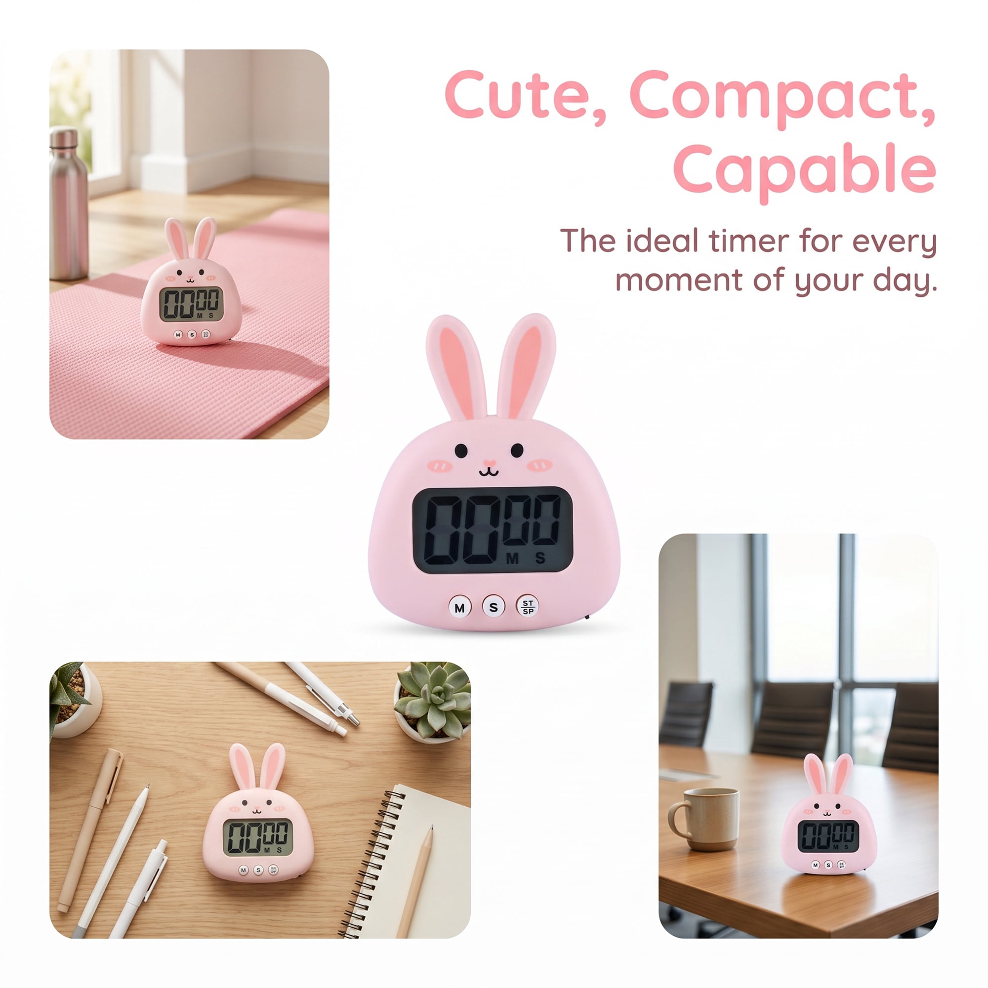 Unique Bargains Digital Kitchen Timer with Loud Alarm and Magnetic Backing Pink Rabbit