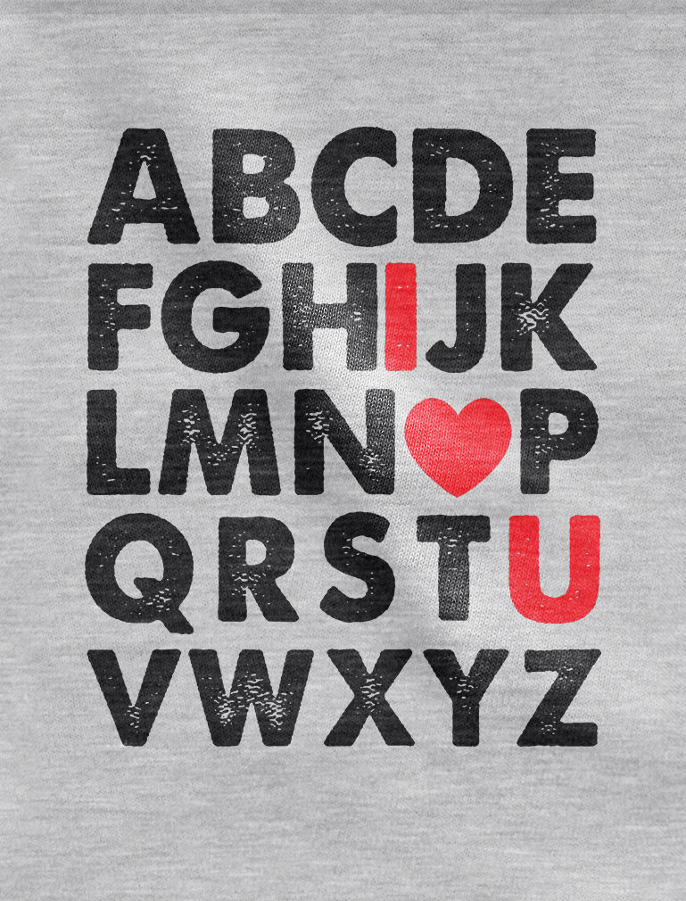 Kids Abstract Love T-Shirt Chaotic Typographic Letters Child Valentine Shirt
