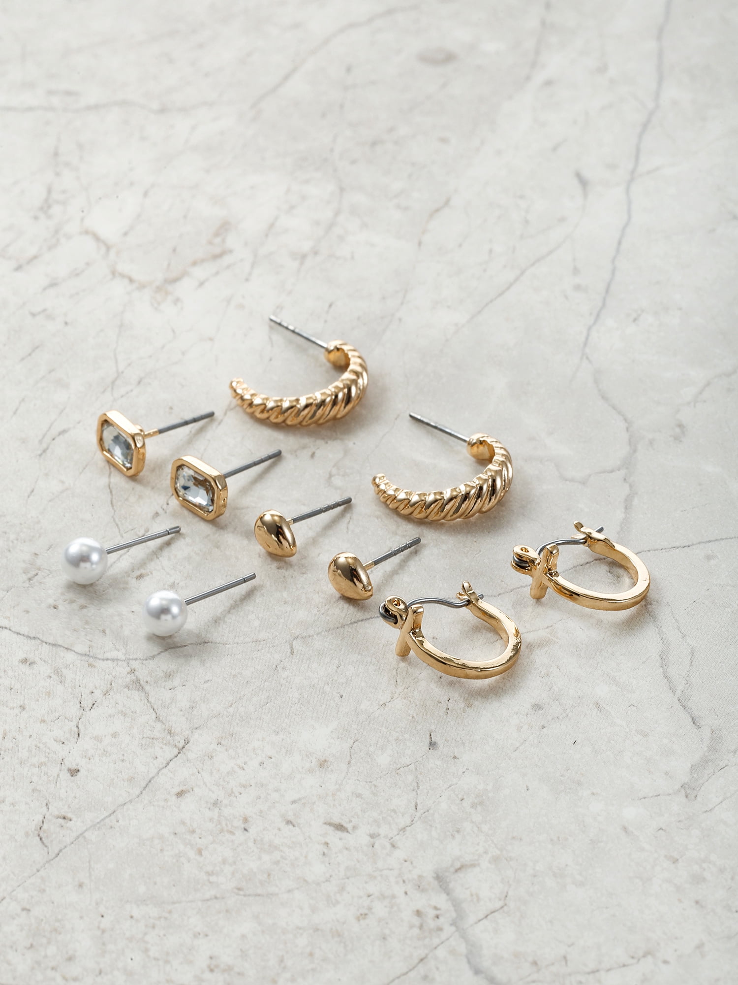 Time and Tru Goldtone Multi Earring Set, 5 Pairs, Initial T