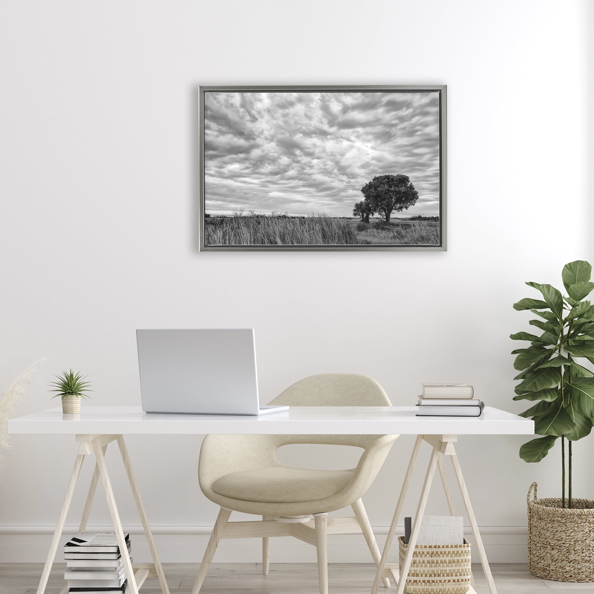Stupell Industries Solitary Tree Beneath Clouds Gray Framed Floater Canvas Wall Art, design by Jon Evan