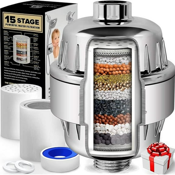 LNKOO 15 Stage Shower Filter - High Output Shower Water Filter to Remove Chlorine and Fluoride -1 cartridge filter -Consistent Water Flow Showerhead Filter