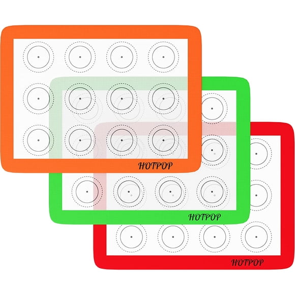 HOTPOP Silicone Baking Mats 0.75mm, Non-Stick Silicone Sheets for Bake Pans & Rolling with Outlines for Pastries - Macaron/Pastry/Cookie/Bun/Bread Making (3 Quarter Size)