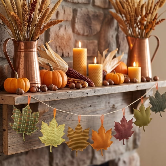 Fall Pumpkin Garland, Thanksgiving Maple Decoration, Leaf and Pumpkin Harvest Vine for Mantels Stair Railings, Synthetic Foliage Flexible Strand for Layered Seasonal Decorating