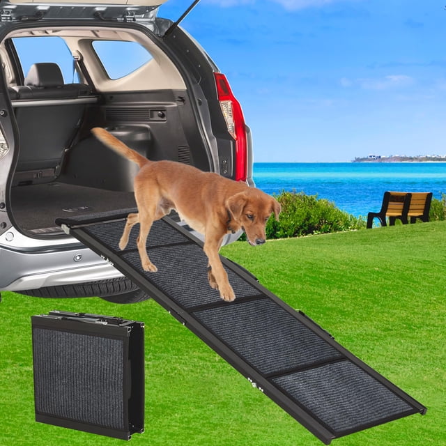 QinaQin Peakpursuit Extra Wide Pet Ramps for Cars - Portable Pet Ramps for Large Dogs, Non-Slip Surface, with Side Rails, Suitable for Suvs and Trucks