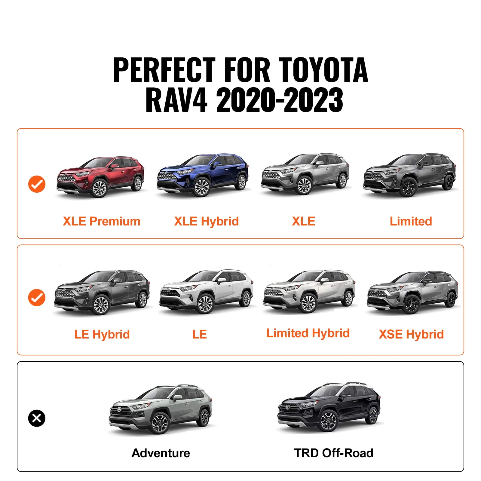 KFFKFF Cross Bars for Roof Rack, Fits Toyota RAV4 2019-2023, Supports 260lbs, Aluminum, Rust-Resistant with Locking Mechanism, Ideal for Cargo Bags, Not Suitable for Adventure/TRD Off-Road Models