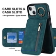 thumbnail image 4 of ELEHOLD for iPhone 14 6.1" Vintage Leather Wallet Case,Practical Card Holders RFID Blocking Zipper Wallet Kickstand Ring Holder Shockproof Anti-Scratch Case for Women Men,Blue, 4 of 8